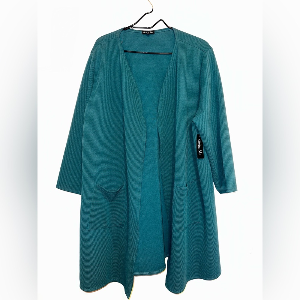 Elegant Teal Open Front Cardigan by Simply Vera